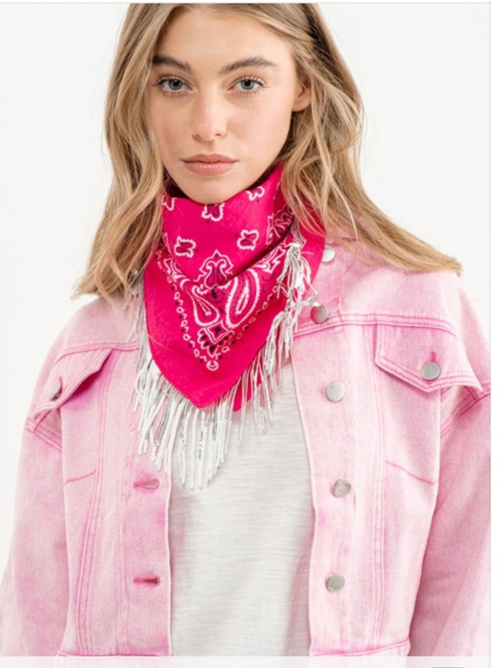 Blue B Pink Bandana Scarf with Sequin Fringe Edge SA0003